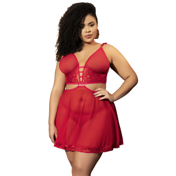 Nuisette sensuelle, grande taille, rouge transformable, 2 en 1 - MAL7386XRED