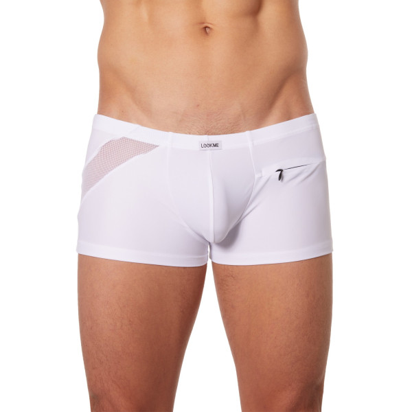 Boxer blanc sexy avec bandes fine résille et déco zippée - LM808-67WHT